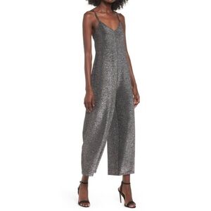 LEITH Metallic Silver Spaghetti Strap Jumpsuit Size: Small